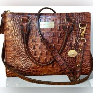 Brahmin Pecan Melbourne Croc Embossed Leather Crossbody Bag Wallet Checkbook Set